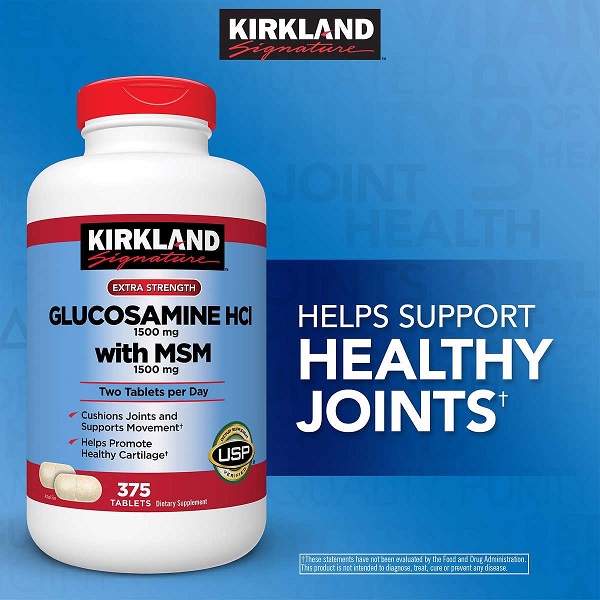 Viên uống bổ khớp Kirkland Signature Glucosamine HCL with MSM của Mỹ lọ 375 viên