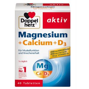 Viên uống bổ sung magie, canxi và D3 Doppelherz Magnesium +Calcium+D3 của Đức hộp 40 viên