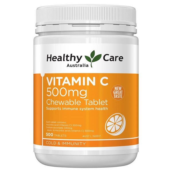 Viên uống bổ sung vitamin C Healthy Care Vitamin C 500mg Chewable Tablet của Úc lọ 500 viên