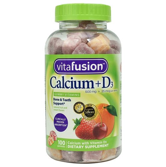 Kẹo dảo bổ sung canxi và vitamin D3 Vitafusion Calcium+D3 của Mỹ lốc 2 lọ 100 viên
