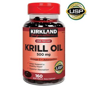 Viên uống dầu tôm hỗ trợ tim mạch Kirkland Signature One Per Day Krill Oil 500mg của Mỹ lọ 160 viên