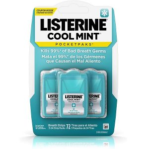 Miếng ngậm thơm miệng Listerine Pocketpaks Cool Mint vị bạc hà của Mỹ vỉ 3 hộp 72 miếng
