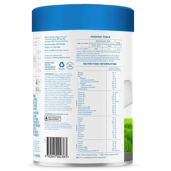 Sữa bột Bellamy's Organic Beta Genica-8™ số 2 của Úc dành cho trẻ từ 6 đến 12 tháng hộp 800g