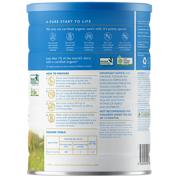 Sữa bột Bellamy's Organic số 3 Organic Toddler Milk Drink của Úc cho trẻ từ 1 đến 3 tuổi hộp 900g