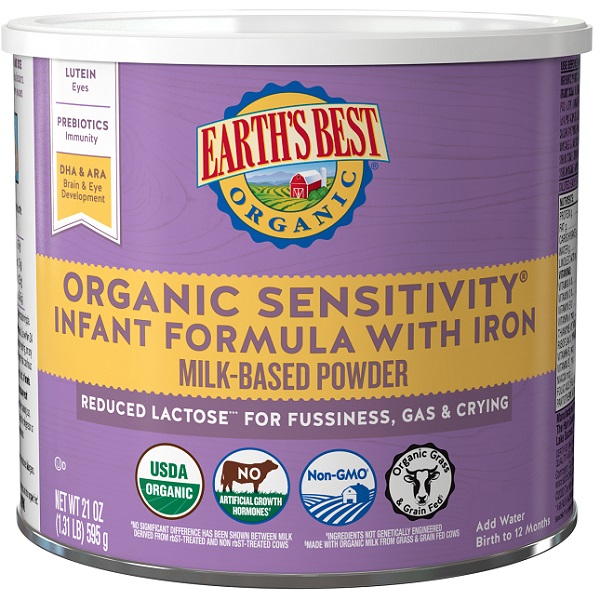 Sữa Earth's Best Organic Sensitivity Infant Formula With Iron của Mỹ cho trẻ từ 0 đến 12 tháng hộp 595g