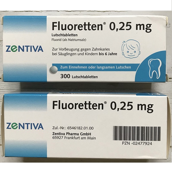Viên ngậm chống sâu răng cho bé Zentiva Fluoretten 0,25mg của Đức cho trẻ sơ sinh và trẻ dưới 6 tuổi hộp 300 viên
