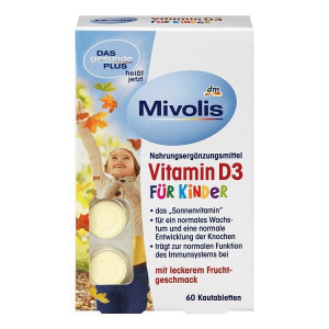Viên ngậm Mivolis Vitamin D3 Fur Kinder của Đức bổ dung vitamin D3 cho trẻ từ 4 tuổi hộp 60 viên