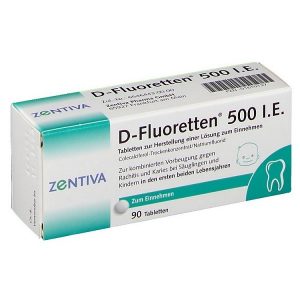 Vitamin D-Fluoretten 500 I.E cho trẻ từ 0 - 2 tuổi, hộp 90 viên
