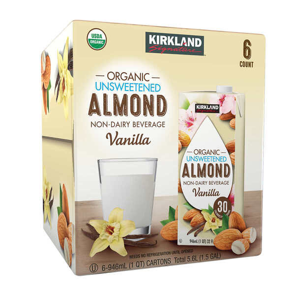 Sữa hạnh nhân Kirkland Signature Organic không đường của Mỹ thùng 6 hộp x 946ml